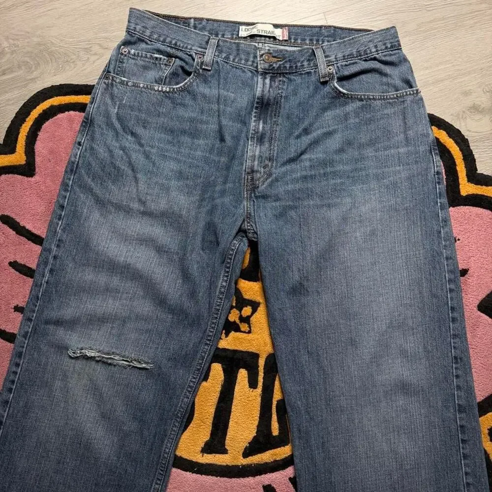 Vintage Y2K Levi’s 569 Loose Straight Distressed Denim Jeans Size 38x32 Blue